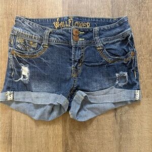 WallFlower Denim Shorts Size 3 Low Rise Distressed Cuffed Blue Jean Shorts